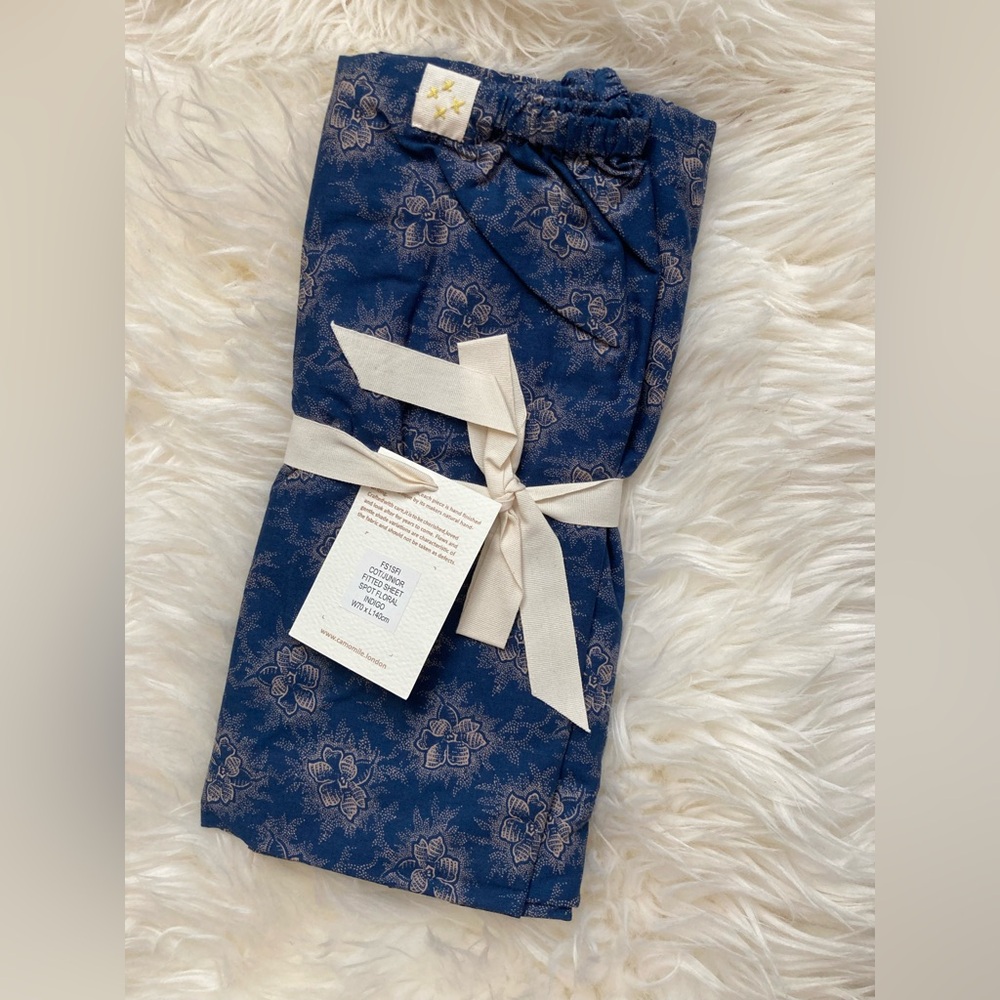 Navy Floral crib fitted sheet- 100% cotton